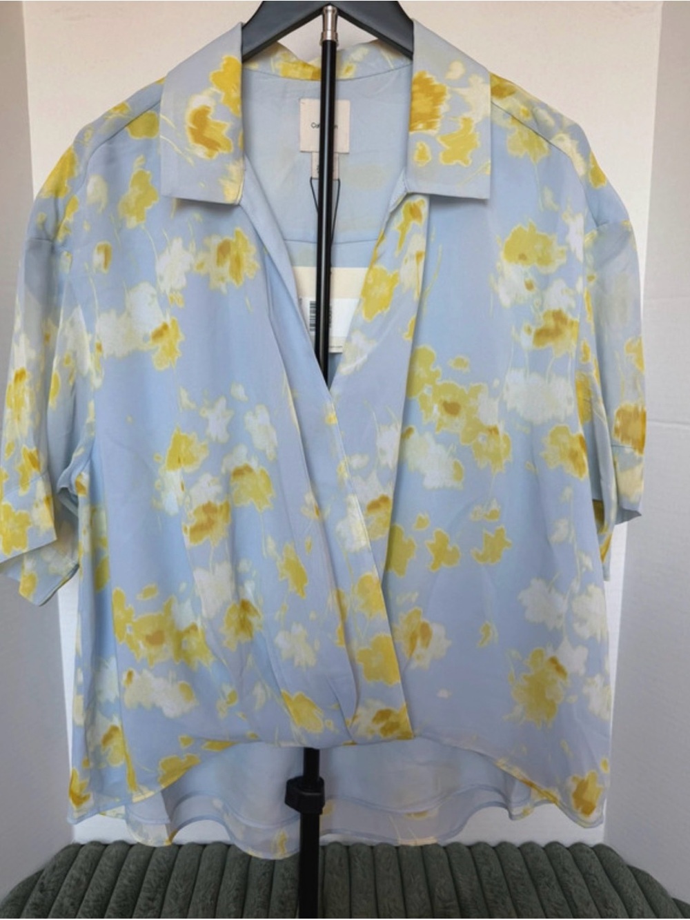 Calvin Klein Light Blue & Yellow Floral Wrap Blouse